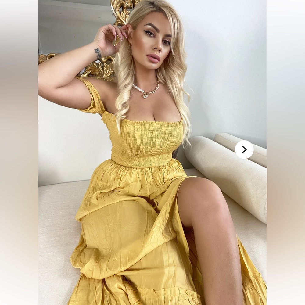 Fashion Nova Laurel Off Shoulder Maxi Dress - Mustard